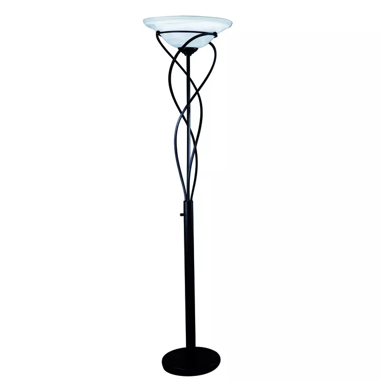 Torchiere Lamp 71 Black Cloud Glass A150W Type A - Lite Source