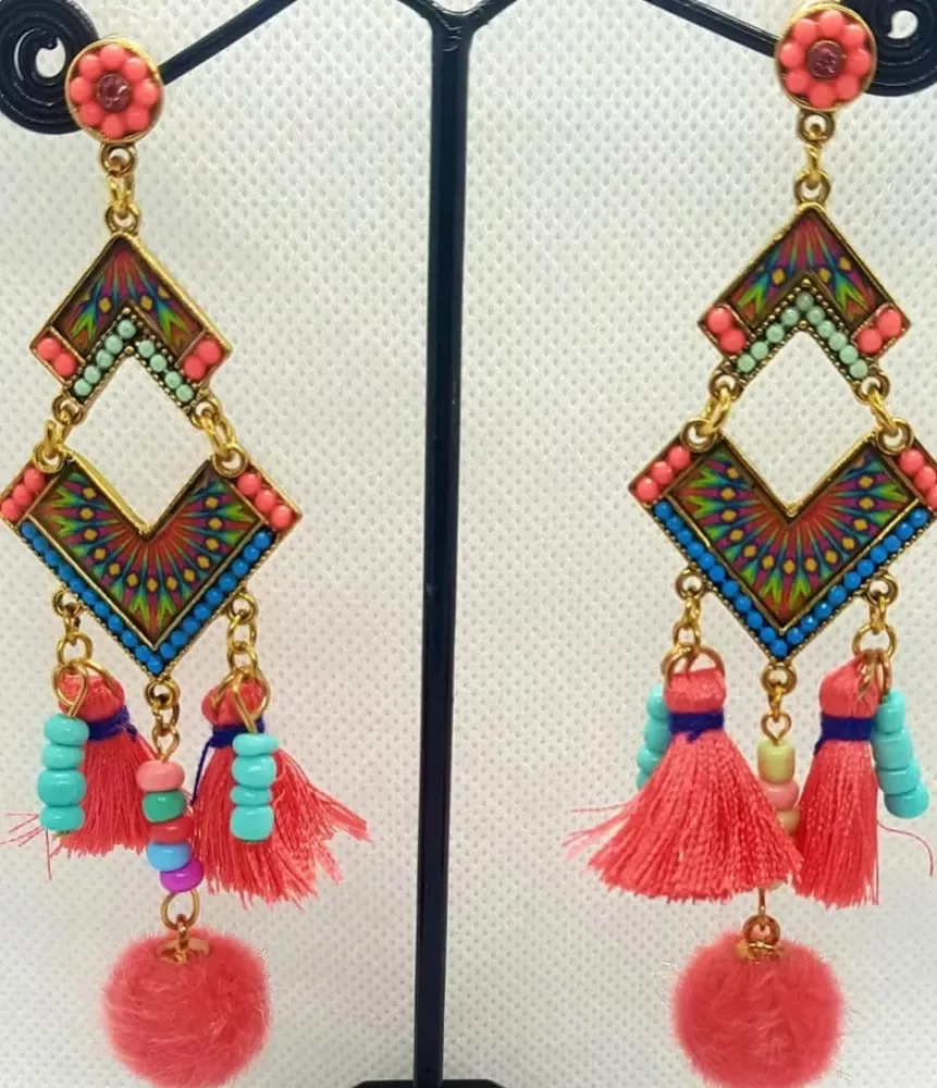 Traditional Style Multi Stone Drop Earrings