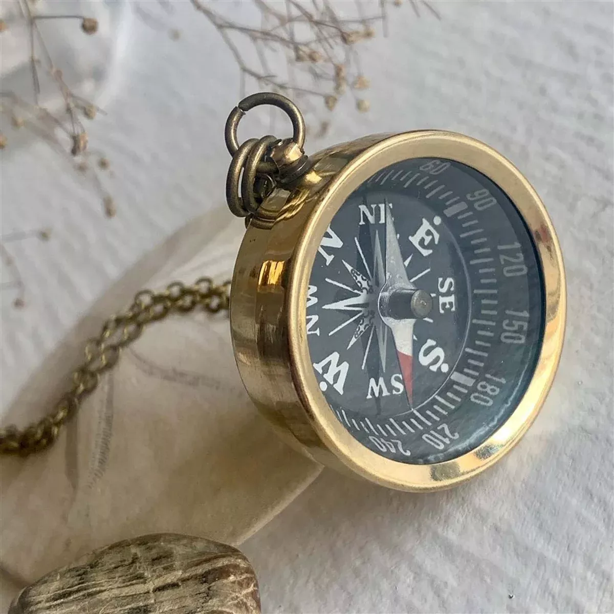 True North Brass Compass Pendant Necklace