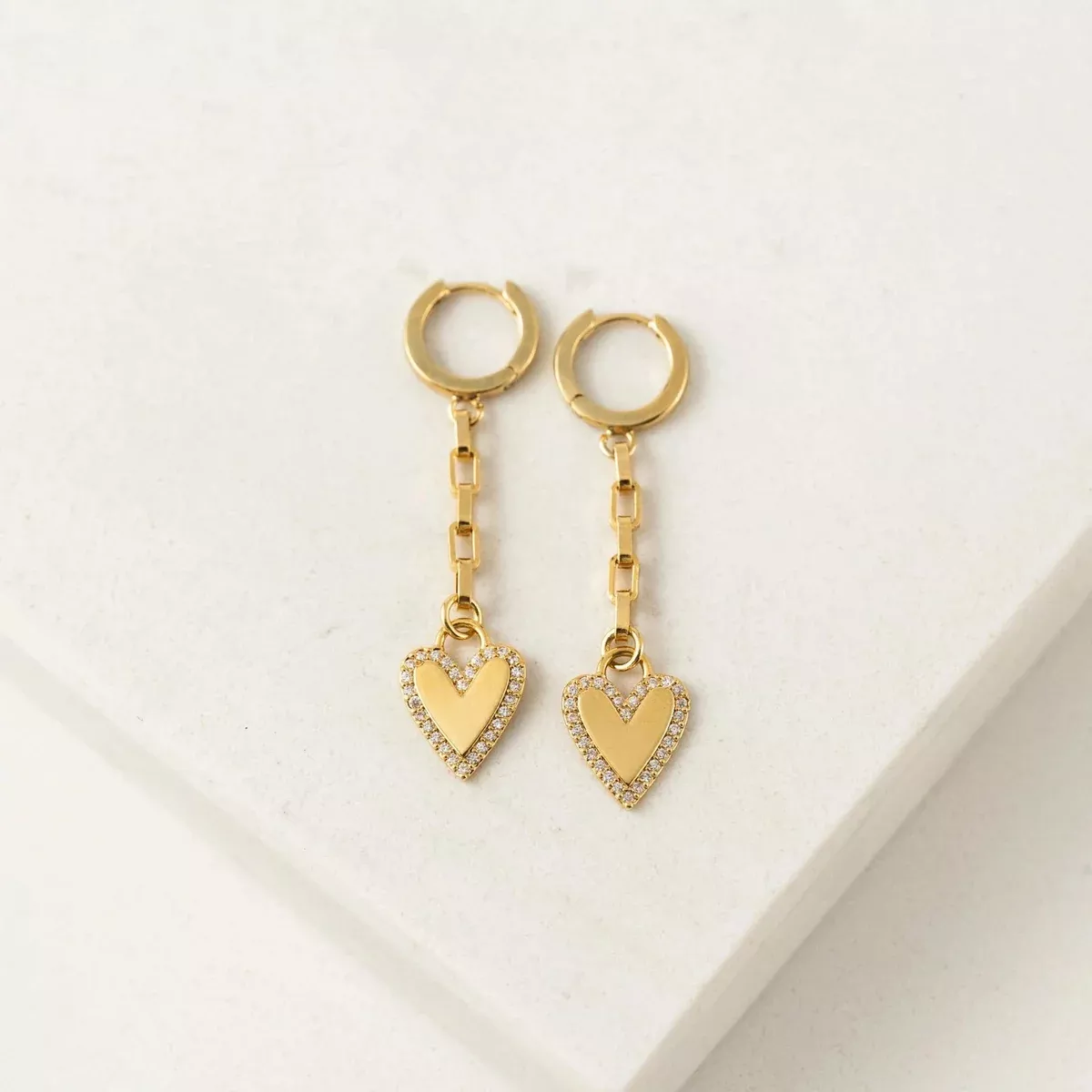 Verona Pave Heart Huggie Drop Hoop Earrings