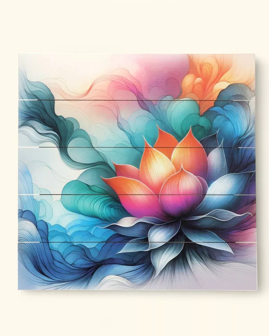 Vibrant Lotus Abstract Wooden Panel Wall Art