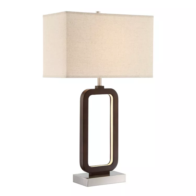 Walnut/Linen Shade LED Table Lamp E27 100W&6W - Lite Source