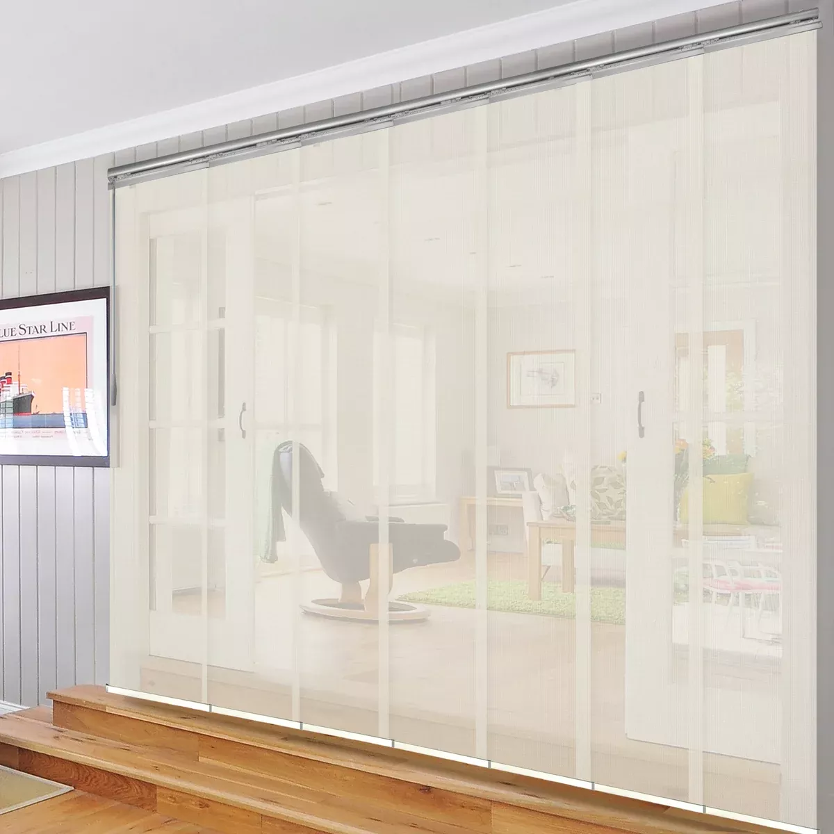 Web 7-Panel Single Rail Panel Track 110"-153"W, Panel width 23.5" - 40% LIGHT-FILTERING