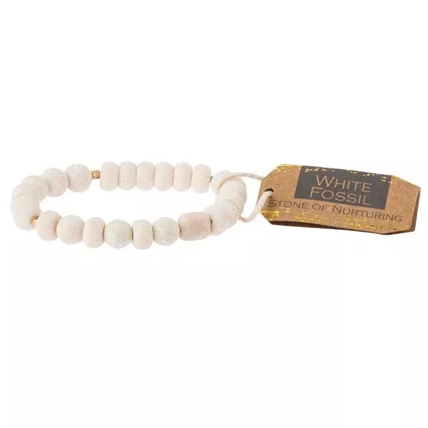 White Fossil Stone Stack Bracelet - Stone of Nurturing