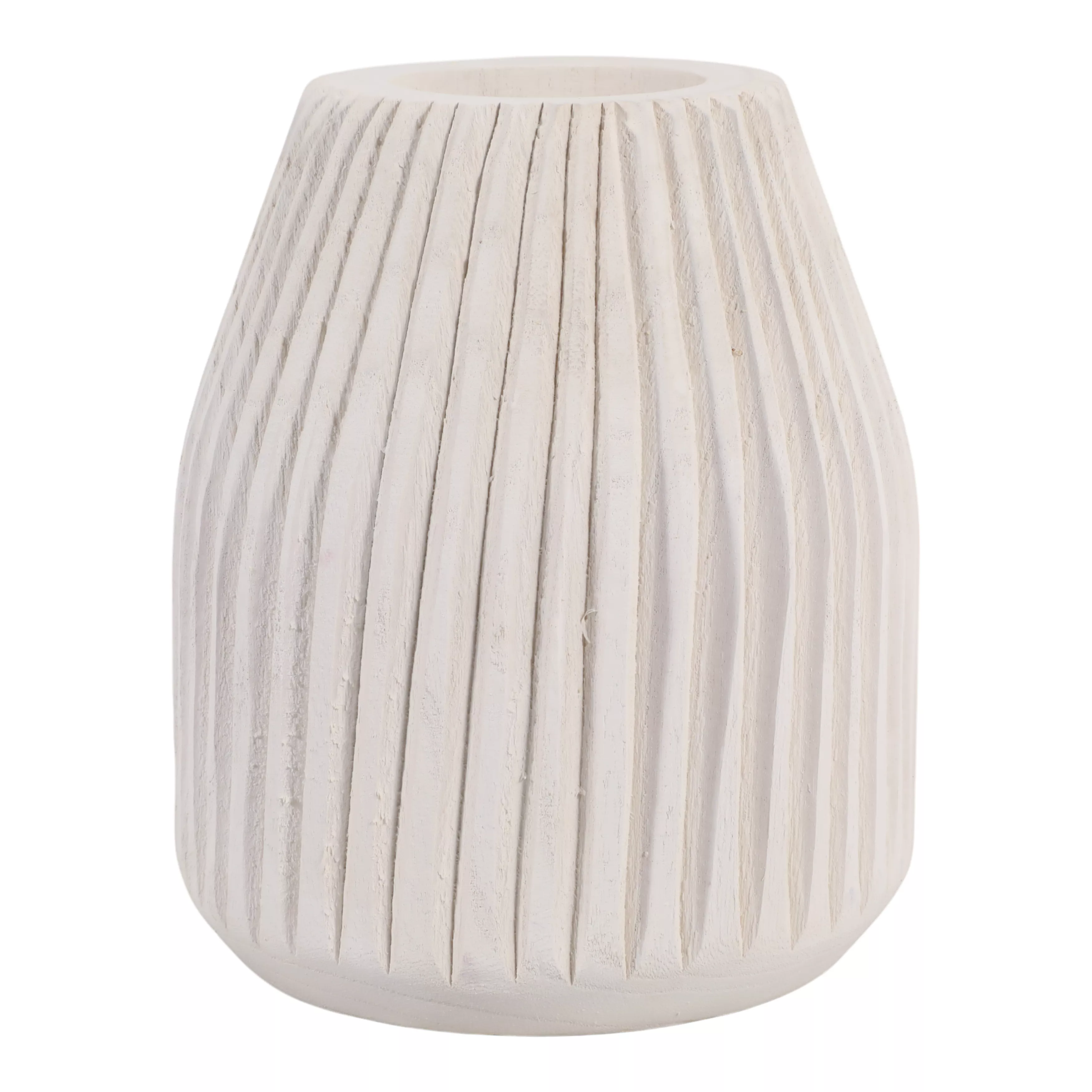 Wood, 8" Ridged Vase, White