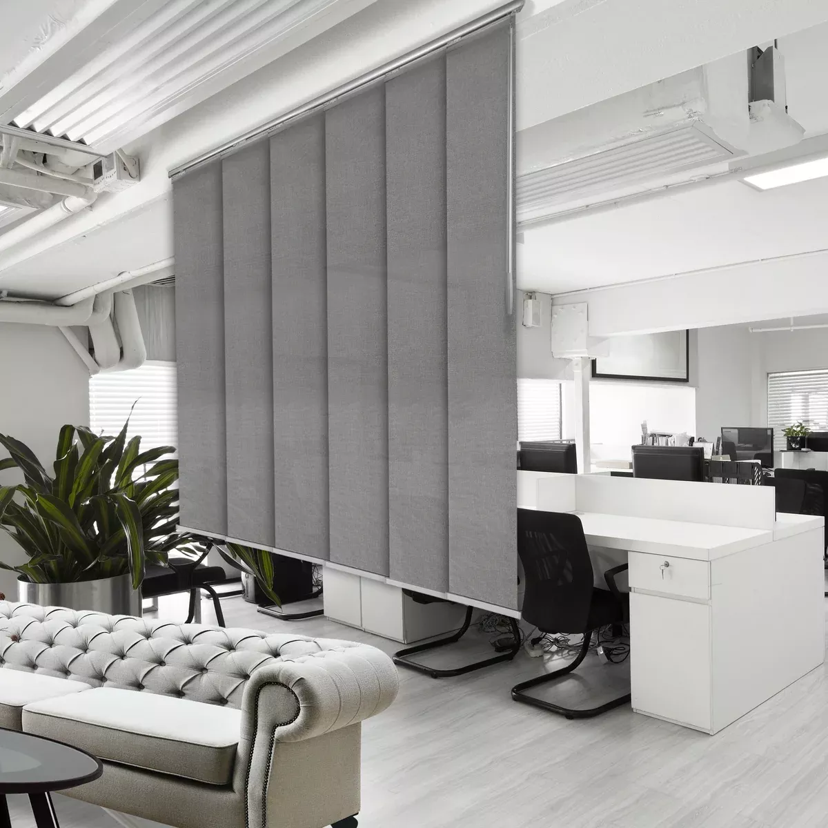 Woven Gray 6-Panel Single Rail Panel Track Extendable 48"-84"W x 91.4"H, Panel width 15.75" - 70% LIGHT-FILTERING