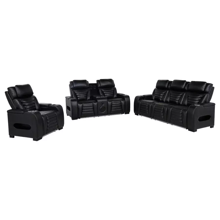 Zuma 3-piece Faux Leather Dual Power LED Sofa Set Black