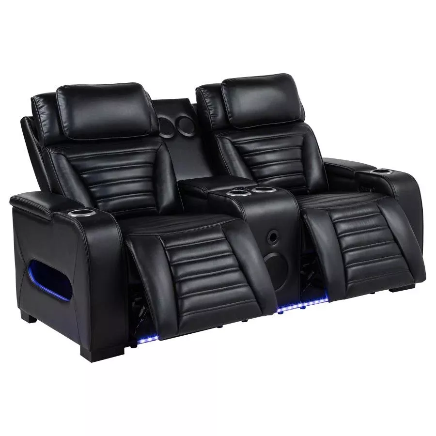 Zuma Faux Leather Dual Power Reclining LED Loveseat Black
